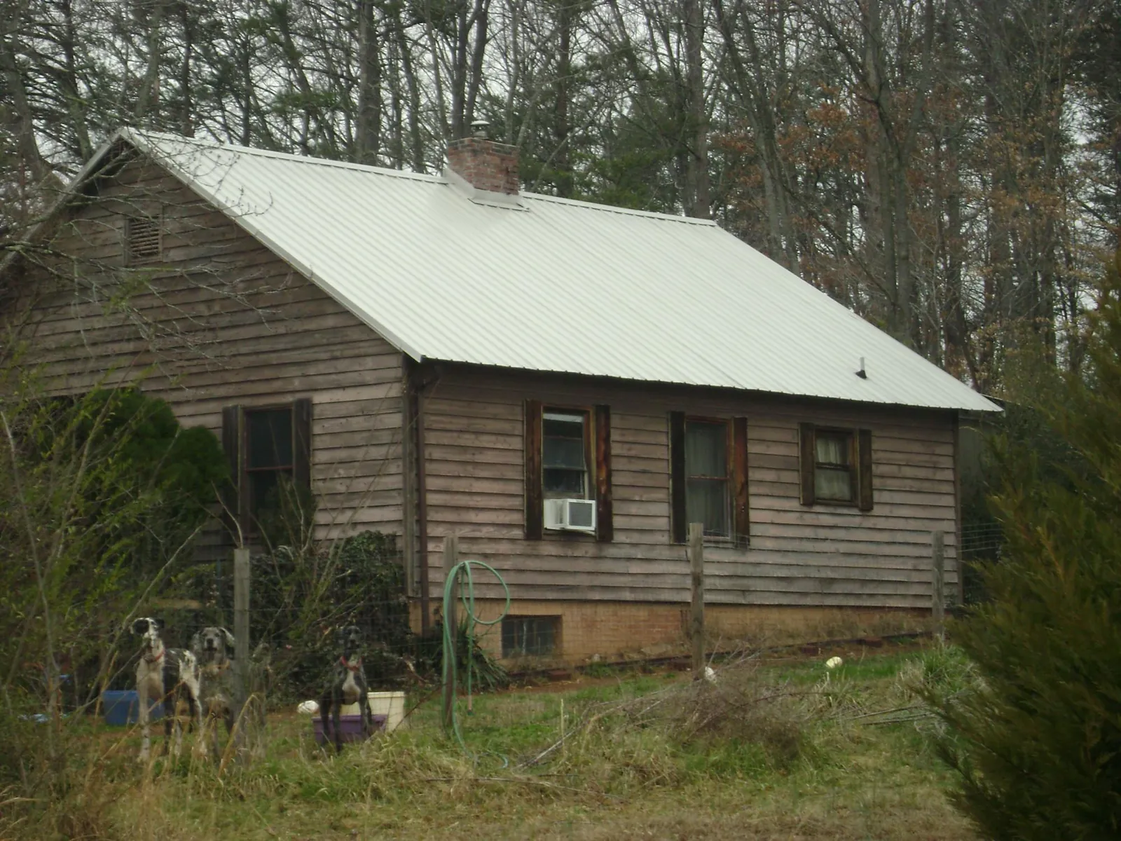 White metal roof on an old wood sided farmhouse, from a Metal Roof Installation job in Rio Medina